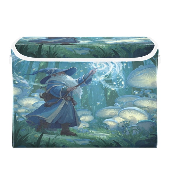 Storage Box With Lid 16.5x12.6x11.8In Lidded Home Storage Bins Foldable Stacked Household Storage Box Wizard Casting Forest Magic