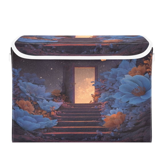 Storage Box With Lid 16.5x12.6x11.8In Lidded Home Storage Bins Foldable Stacked Household Storage Box Wooden Door Dream World Open