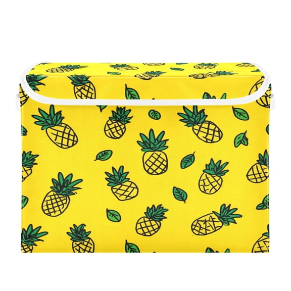 Storage Box With Lid 16.5x12.6x11.8In Lidded Home Storage Bins Foldable Stacked Household Storage Box Yellow Pineapple Seamless