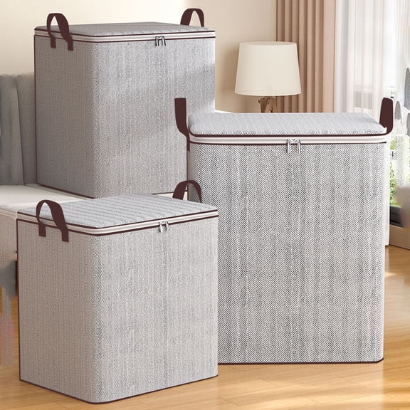 Storage Box - for Clothing Quilt Organizing Large-capacity Foldable with Handles and Two-way Zipper for Closet Packing and Moving Storage, JASKFLY