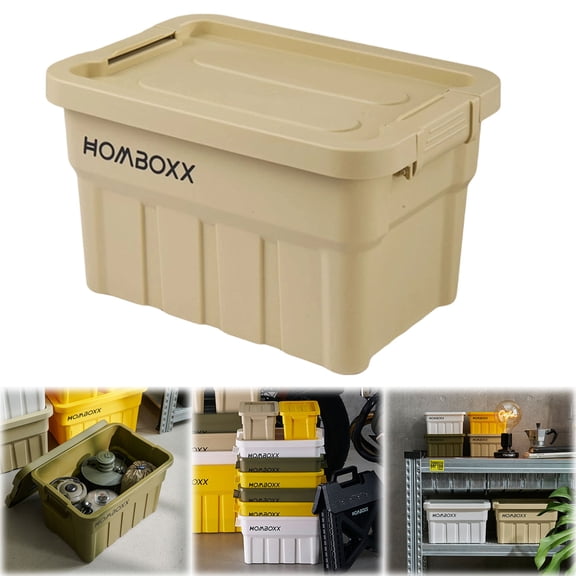 Storage Box, storage bins with lids, Plastic Tote with Secure Snap-On Lid, Stackable for Attic, Garage, Basement(Beige, 11.6*8.1*7.1")