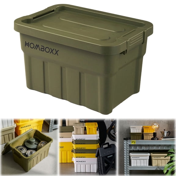 Storage Box, storage bins with lids, Plastic Tote with Secure Snap-On Lid, Stackable for Attic, Garage, Basement(Green, 11.6*8.1*7.1")