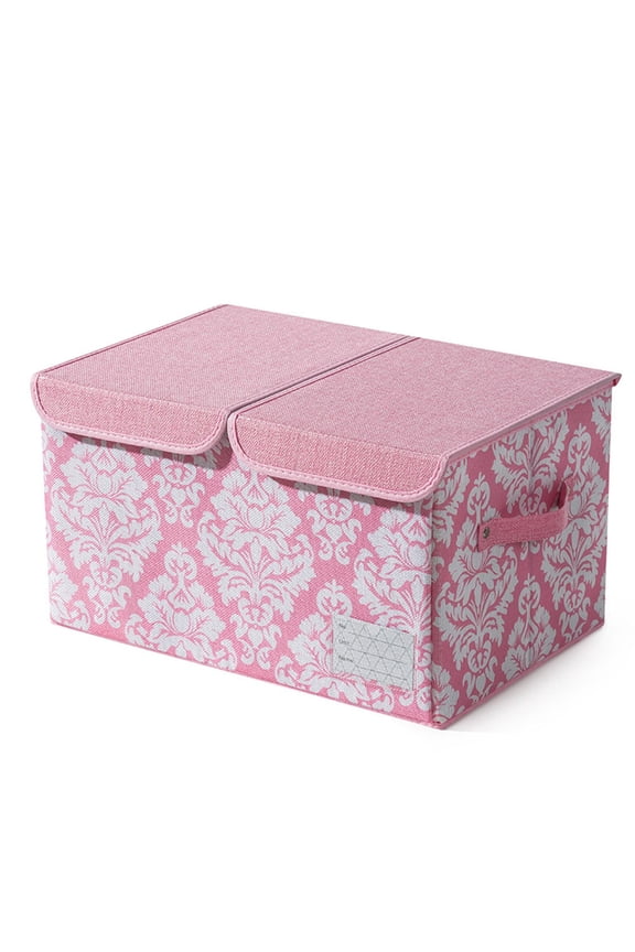 Storage Box with Double Lid, Large Capacity Foldable Fabric Storage Box with Removable Divider for Home Bedroom Office