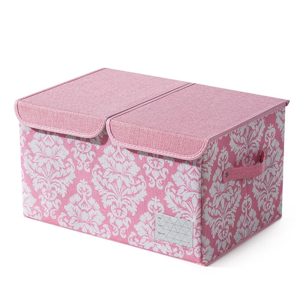 Storage Box with Double Lid, Large Capacity Foldable Fabric Storage Box with Removable Divider for Home Bedroom Office