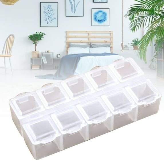 Storage Box with Lid 10 Grids Large Capacity Dust-proof Clear Space Saving Plastic Earrings Rings Beads Storage Case for Manicure Store