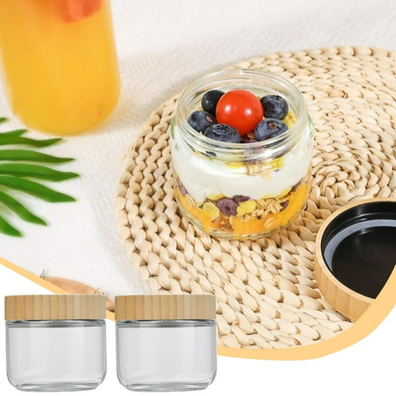 Storage Box with Lid​ Clear Square Glass Jars Set with Wooden Screw-on Lids Airtight Kitchen Pantry Storage Food Ingredient Container