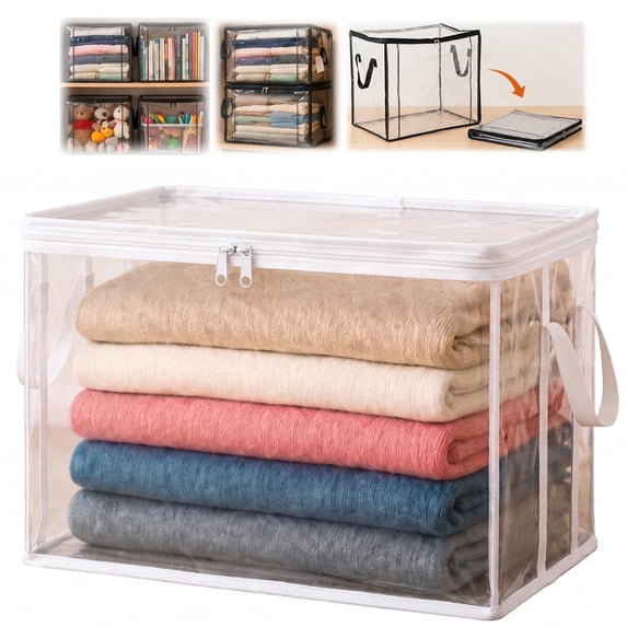 Storage Box with Lid Large White PVC Clear Storage Bin High Capacity Organizer for Home, Camping, Travel, Attic and Moving S 1PC