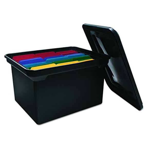 Storage Box with Lid - Plastic File Tote - Letter/Legal Size - Black Finish - Home Organization