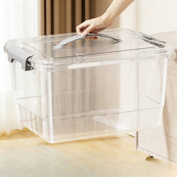 Storage Box with Lid Stackable Plastic Organizer Bin with Handle Semi-Transparent for Clothes Toys Books Home Organization