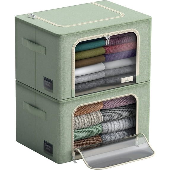 Sorbus Stackable Storage Bins, Fabric Organizer Bags with Window and Handles for Kids and Adults, 2Pk, Teal