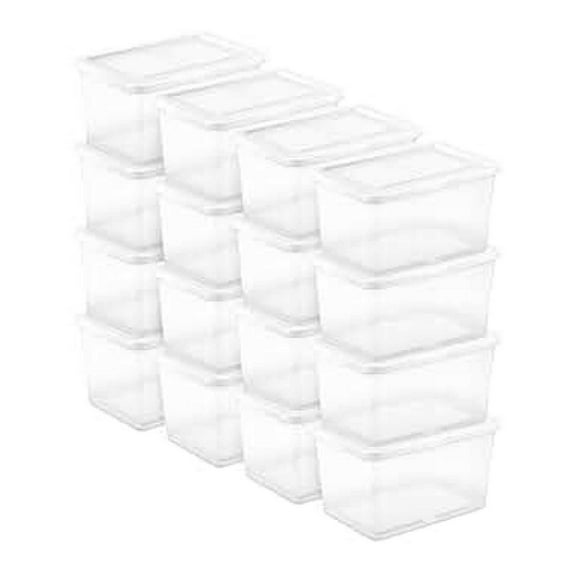 Storage Boxes 16 Pack, 20 Quart Clear Totes with Lids - Stackable Plastic Containers for Organizer Home Office Closet, White