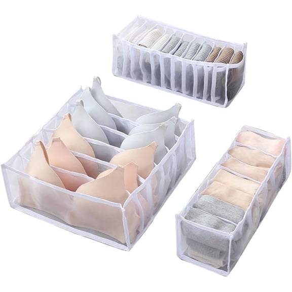 Storage Boxes For Underwear, Foldable Storage Box For Socks, Drawer Organizer Cabinet Organizer, 3Pcs Set For Bhs, Socks, Pants(Grey) - Weiß