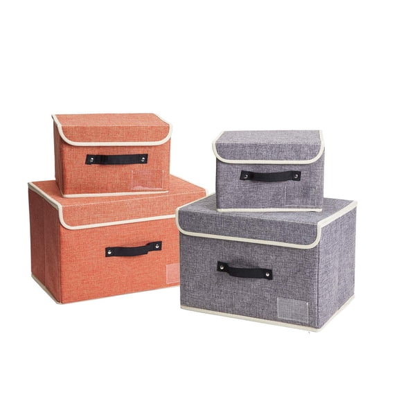 Storage Boxes With Lids 4 Pack Foldable Decorative Fabric Bins For Closet Jane's Home Compact Baskets Large & Small Mixed Cube Office Playroom Bathroom