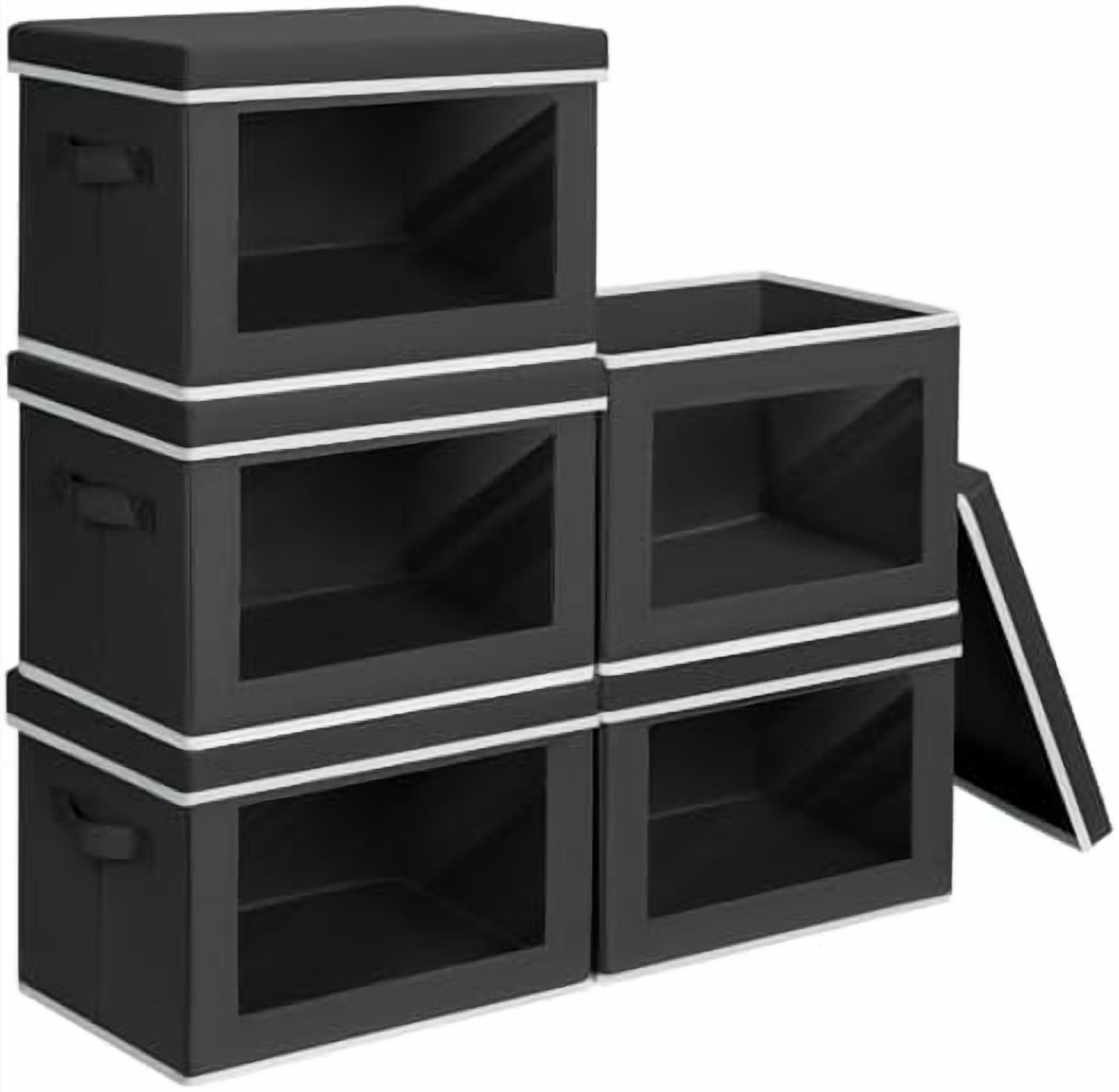 Storage Boxes with Lids - 5 Pack Foldable Clear Window Storage Bins ...