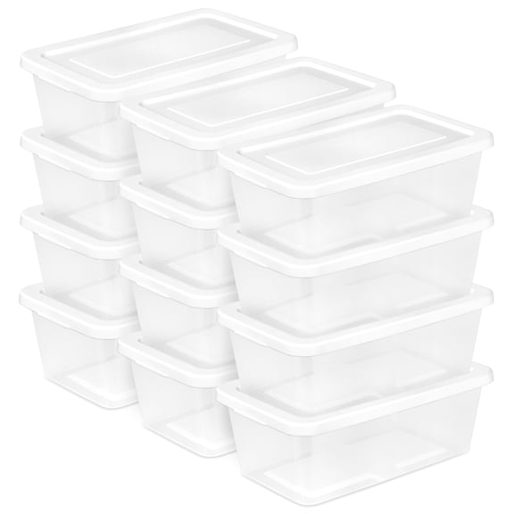 Storage Boxes, Stackable Clear Plastic Bins, 6 Quart, 12-Pack
