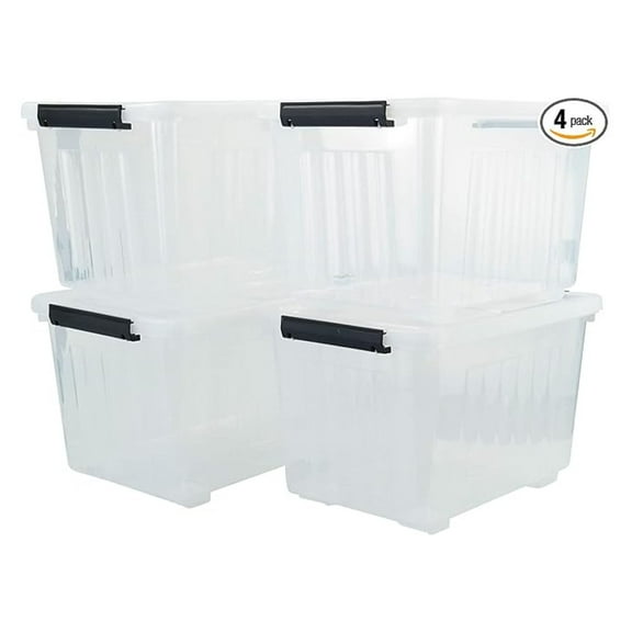 Storage Boxes with Wheels 4-Pack, 50 Quart Clear Plastic Bins with Lids - Large Heavy Duty Organizer Totes for Home, Closet, Moving, Holiday Decorations