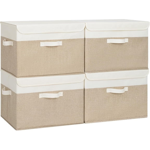 Extra Large Storage Boxes with Lids 4-Pack White and Brown