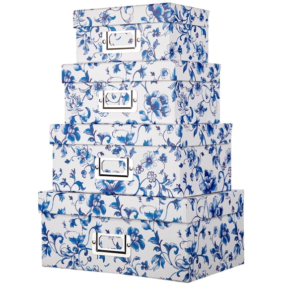 Storage Boxes with Lids, Set of 4 – Chinoiserie Nested Card Photo Storage Box Organizer, Paperboard Box for Closet, Office, Gifts,Cosmetic,Books