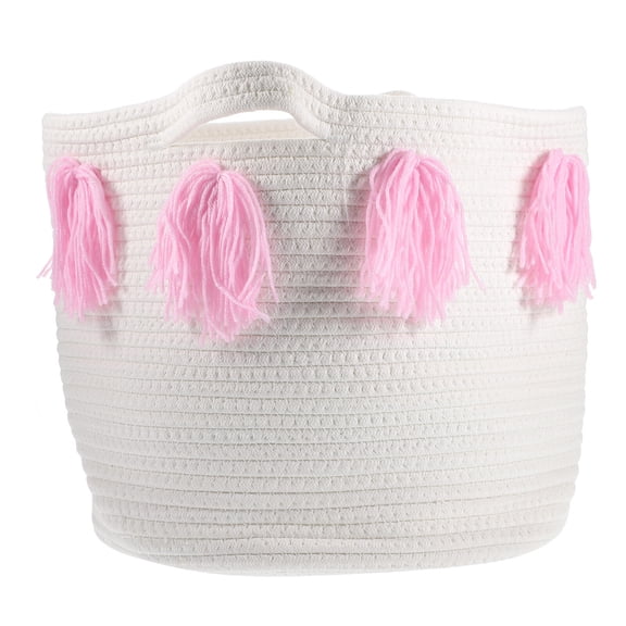 NUOLUX Pink Woven Cotton Rope Basket Decorative Desktop Storage Container for Home Organization