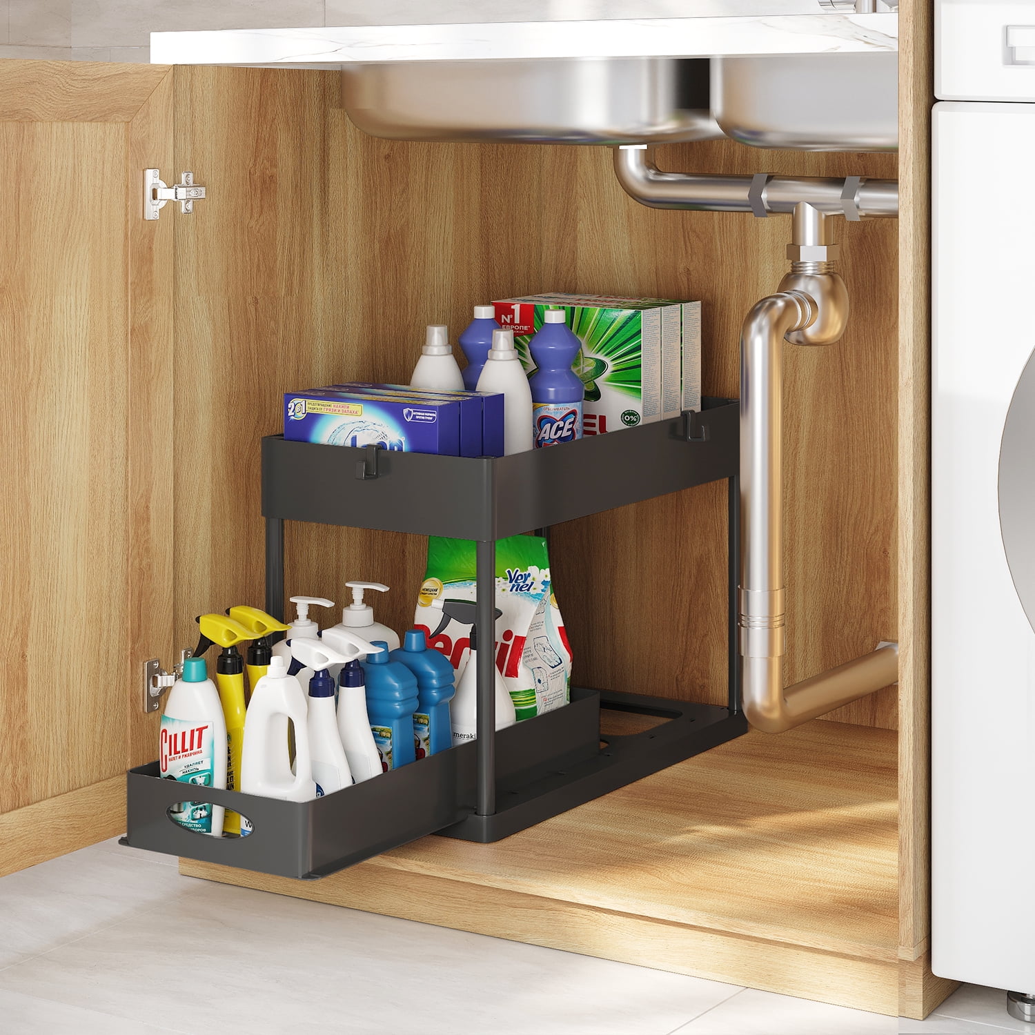 Storage Bud Under Sink Organizer and storage, Pull Out Bathroom Cabinet Organizer, Under Sink Storage for Kitchen Bathroom Cabinet, Under Cabinet Organizer, Black