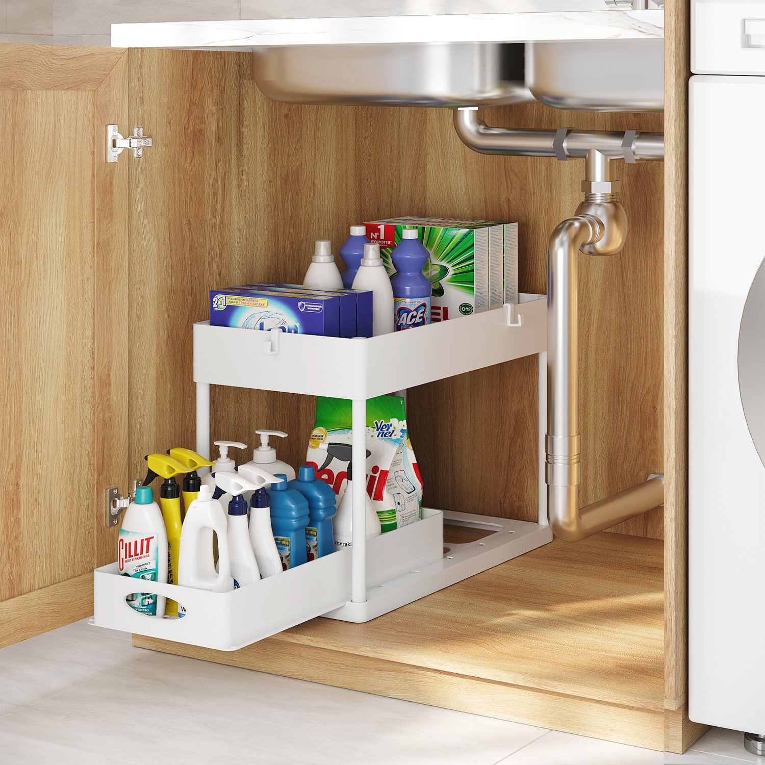 Storage Bud Under Sink Organizer and storage, Pull Out Bathroom