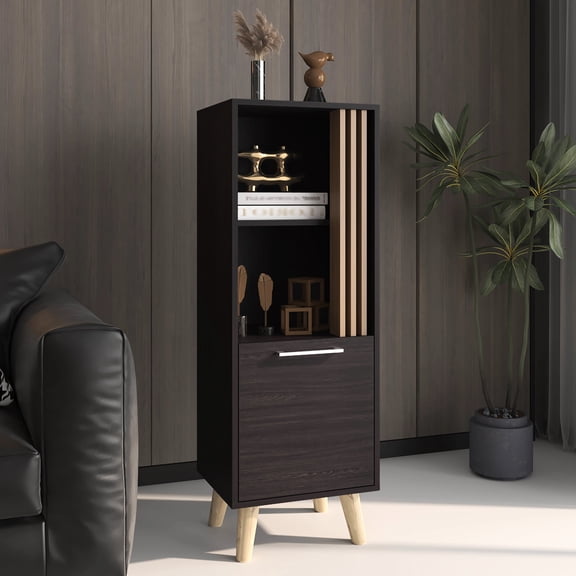 Storage Cabinet 1 Door 2 Shelves Black And Natural Oak - Engineered Wood Organize Your Home Essentials Space Saving In & For Household Fits Small Spaces Modern Design