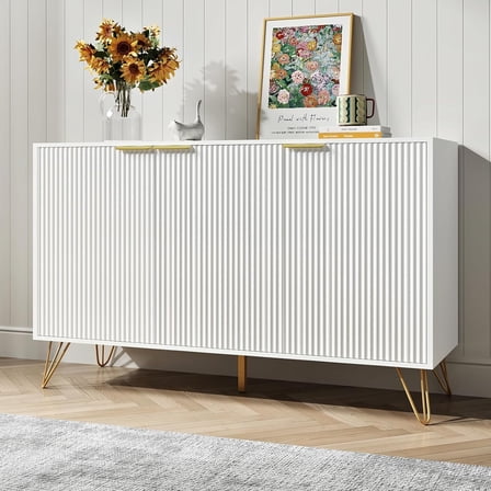Storage Cabinet with 3 Doors, Buffet Cabinet with Storage, Sideboard Coffee Bar Cabinet with Metal Legs and Adjustable Shelf for Kitchen, Dining Room, Living Room, Office, White