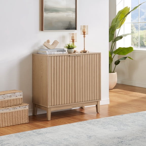 Storage Cabinet, 31" Fluted 2-Door Accent Chest, Ash Entryway Cabinet for Living Room, Dining Room, Hallway, Natural