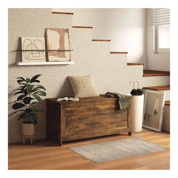Storage Cabinet, 39.4 Wood Trunk Chest, Rustic Brown, Large Capacity Ottoman with Hinged Lid, Multifunctional Entryway Bench & Coffee Table