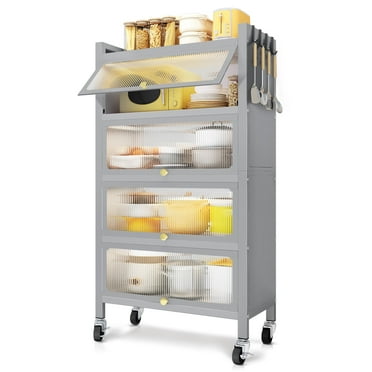 Home Shark Kitchen Pantry Cabinet 4 Door, 5 Tier Metal Shelves with Wheels, Gray