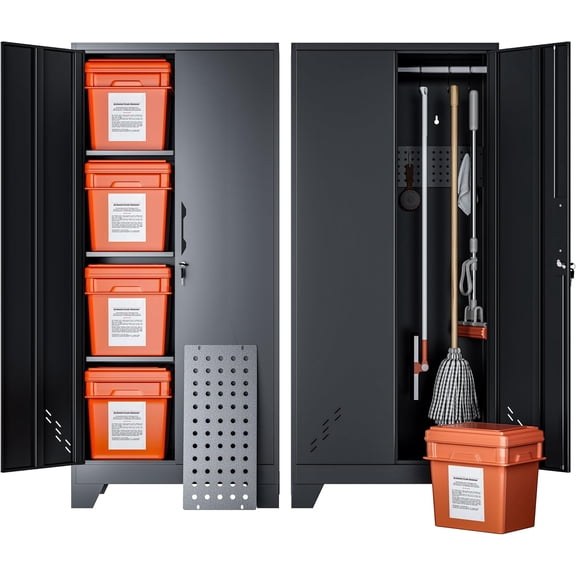 Storage Cabinet 61" H, Metal Tools Storage Cabinet with Lockable Doors and Shelves, Outdoor Storage Sheds with Removable Pegboard for Garage, Utility Room, Office