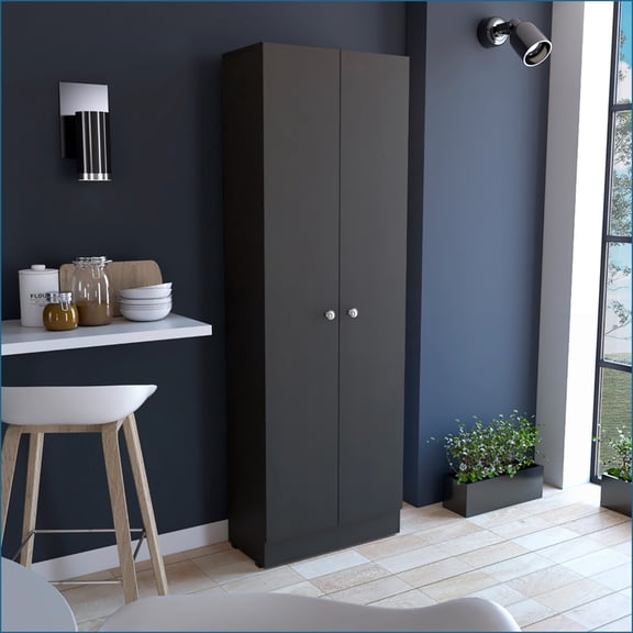 Storage Cabinet 71'' H, Two Doors, Five Shelves, Black | Particle Board