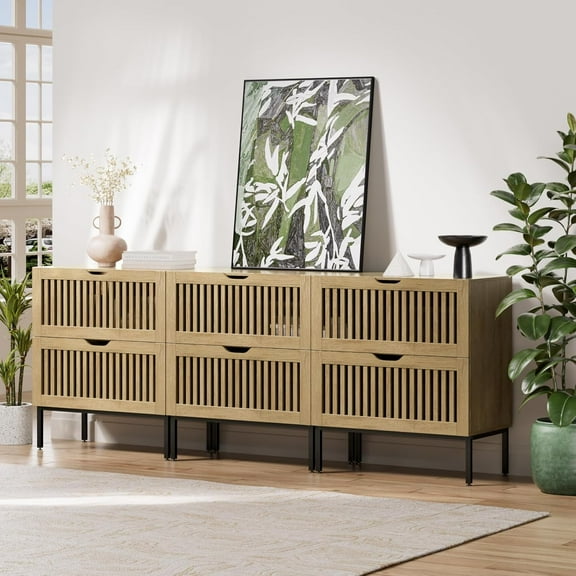 Storage Cabinet,83" Farmhouse Buffet Cabinet with Metal Base and Storage Cabinets,Sideboard Coffee Bar for Kitchen,Dining Room,Living Room,Oak