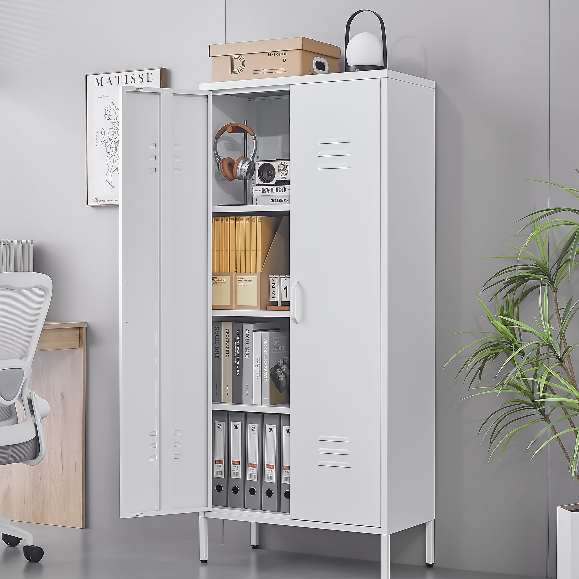 Storage Cabinet with Adjustable Shelves, Magnetic Door Stopper, Aluminum Alloy Handles, and Breathable Design for Home Organization - Ideal for Living Room, Bedroom, or Entryway