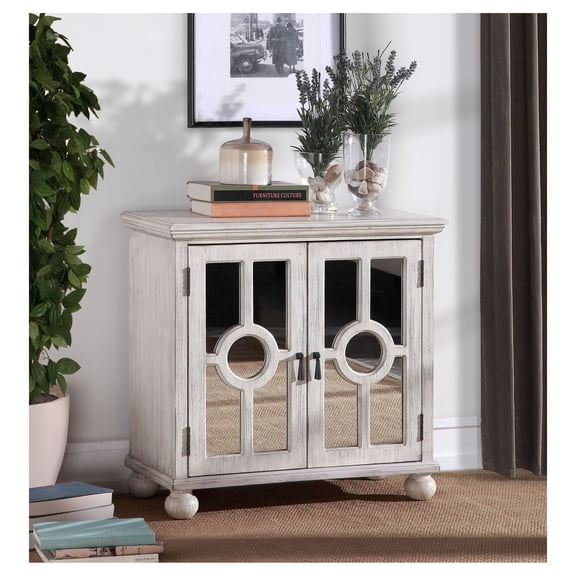 Storage Cabinet Antique White - Modern Accent Chest with Mirror Doors, Wooden Furniture for Living Room & Bedroom