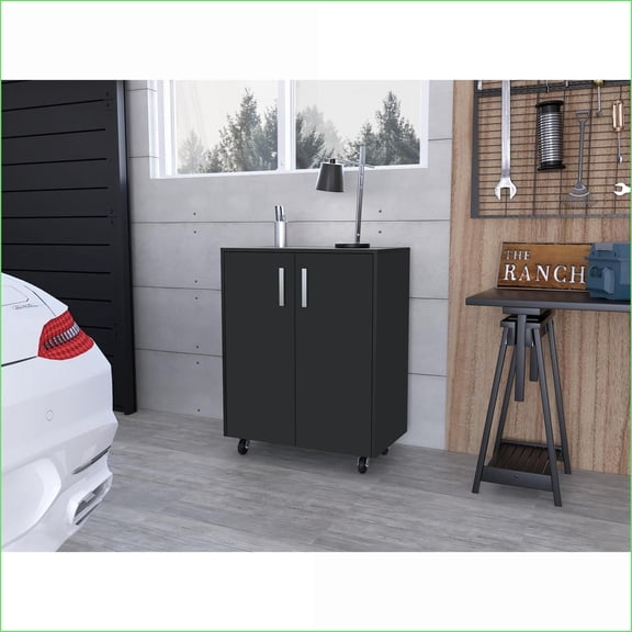 Storage Cabinet Base, Lewis Modern Double Door with 4 Casters & 3 Shelves | Particle Board | Melamine