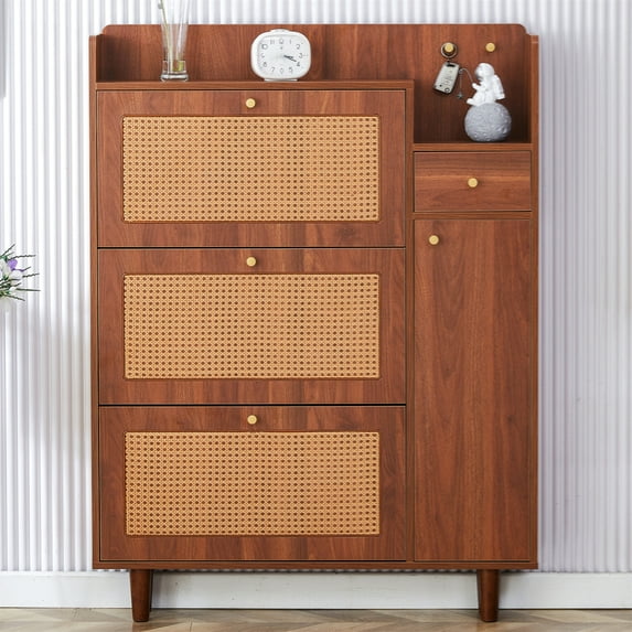 Storage Cabinet, Caninet, Modern Minimalist Rattan Cabinet, Mdf Bed Top Cabinet Japanese Rattan Shoe Cabinet, Cabinets with Doors and Shelves, Small Home Furniture for Hallways Living Rooms, Wood