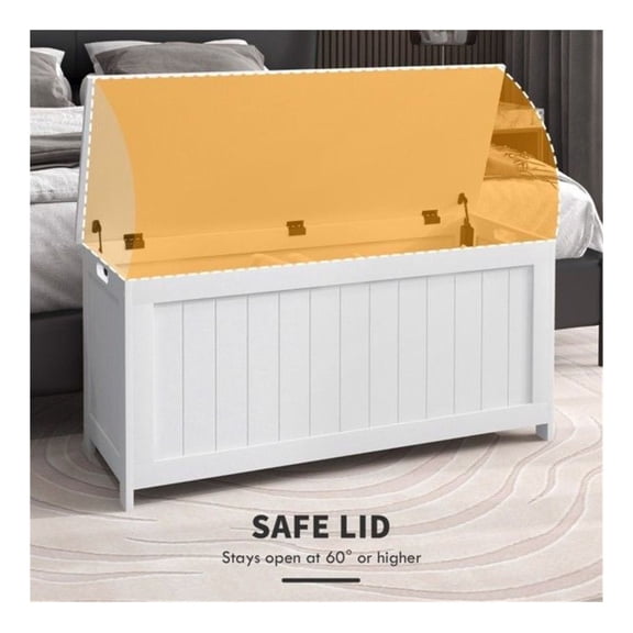 Storage Cabinet Chest, Large 39.4" Ottoman with Lid & Handles, MDF White Trunk for Living Room, Bedroom, Entryway, Toy, Blanket, Shoe Storage