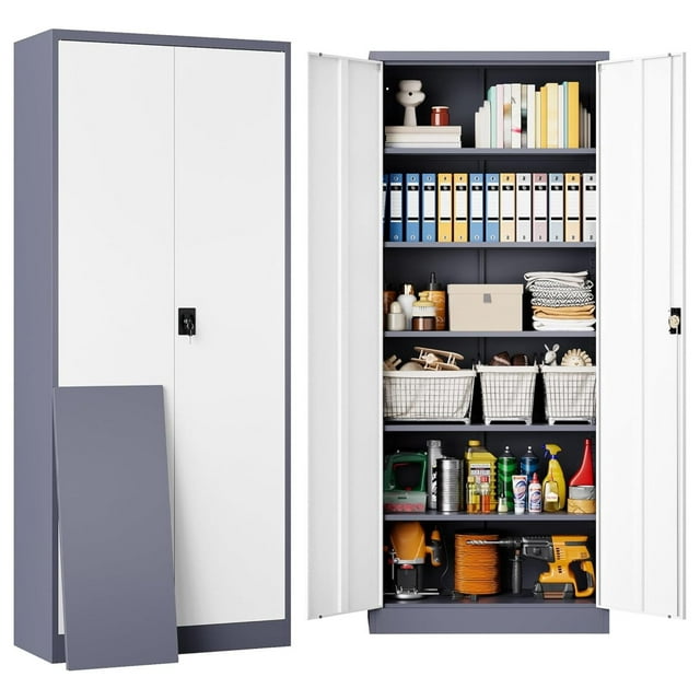 Storage Cabinet with Doors and Shelves,71" Metal Storage Cabinet with Lock Door Adjustable Shelf, Steel Lockers for Office, Home,School,Kitchen,Garage Tool Utility Cabinet