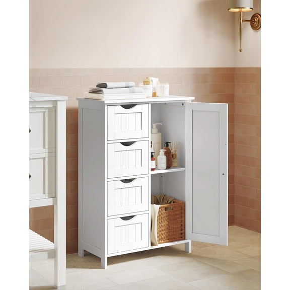 Storage Cabinet with Drawers, Freestanding Floor Cabinet with Door, 11.8 x 21.7 x 32.3 Inches, Adjustable Shelf, for Bathroom, Living Room, Kitchen, Cloud White