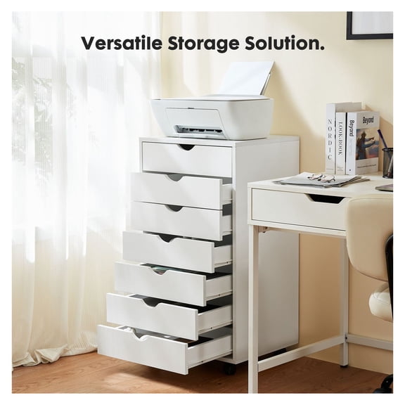 Storage Cabinet Dressers with Wheels, Mobile Organizer Drawers for Office, Bedroom, Home - White