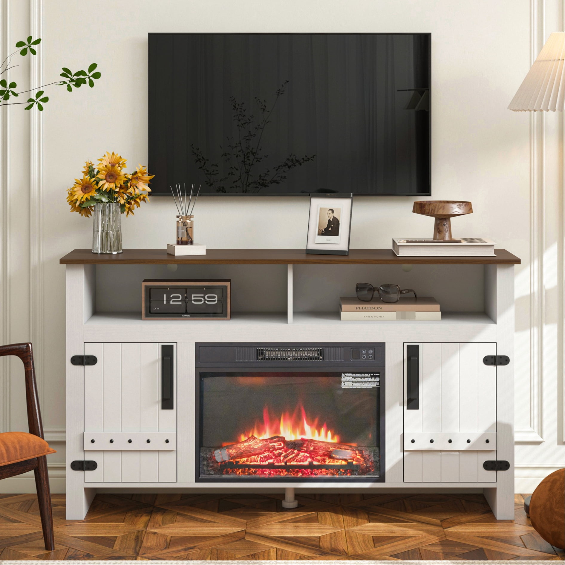 Storage Cabinet | Electric Fireplace with Remote Control, Plug - and