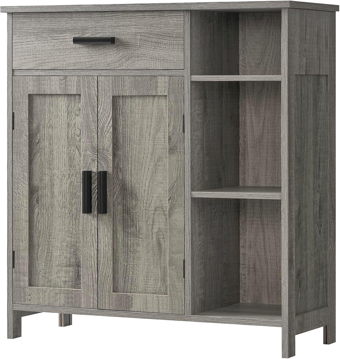 Segawe Bathroom Floor Cabinet – Wooden Storage Organizer With 1 Door & 3 Drawers, Black, 34 Inch Tall