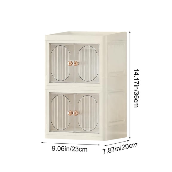 Storage Cabinet Foldable Organizer Cabinet, 2-Layer Desktop Storage with Double Doors, Makeup and Skincare Storage, No-Tool Assembly Stackable Shelves Unit, Plastic Multifunctional Cabinet