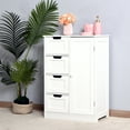 thumbnail image 1 of Storage Cabinet, Free Standing Wooden Cabinet with 4 Drawers, Floor Bathroom Cabinet with 1 Door with 2 Tiers Storage Shelf, Entryway Storage Cupboard, Storage Organizer for Bedroom, White, D3375, 1 of 10