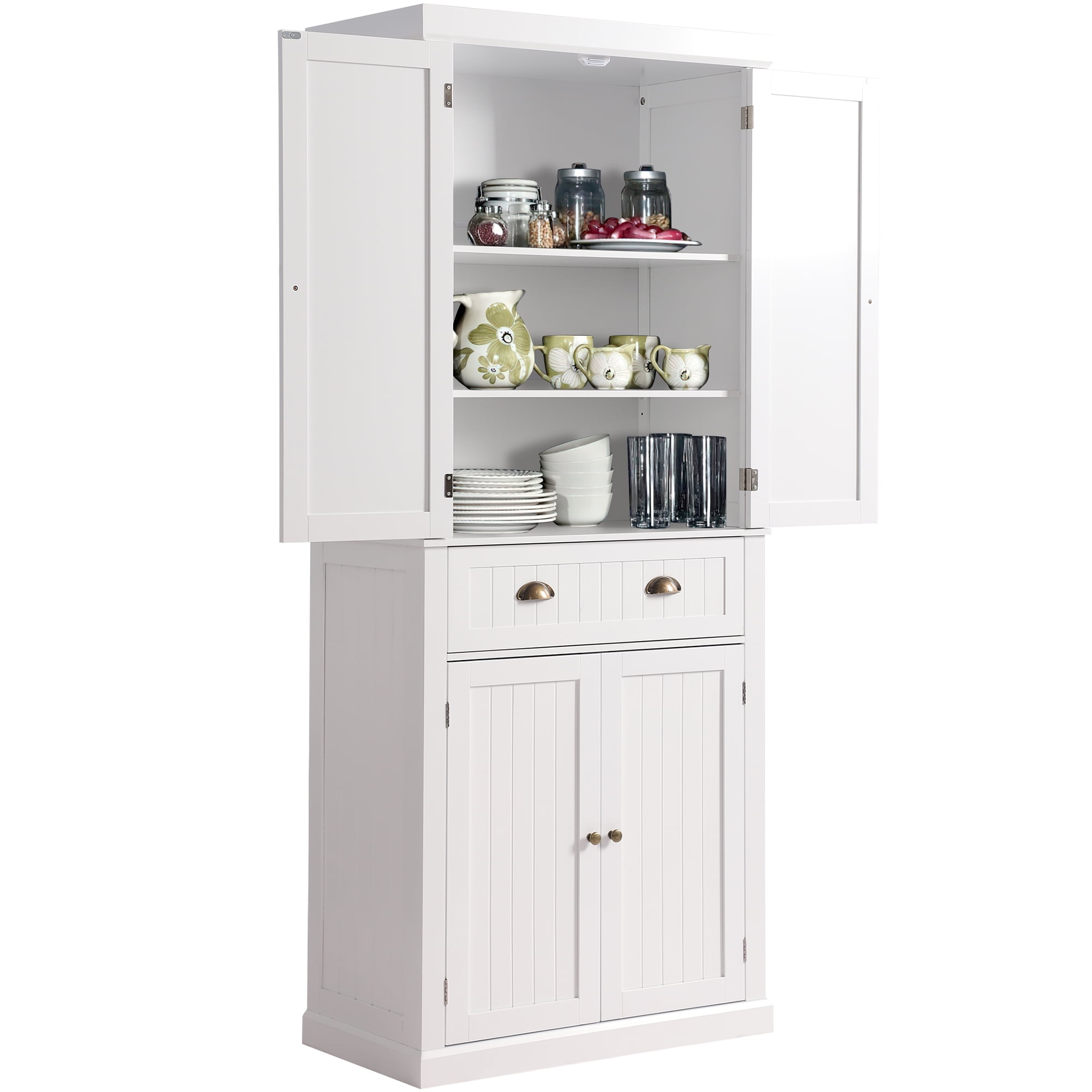 Storage Freestanding Pantry Cupboard with Large Drawer and 3