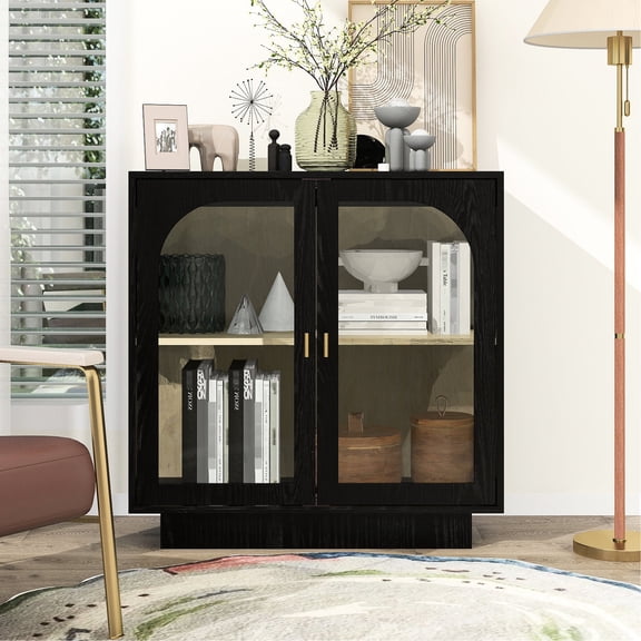 Storage Cabinet | Ideal for Study & Dining Rooms, Good Waterproof & Perspective | Melamine Process, Acrylic Door Panel, Non-slip Foot Pads | Prevents Floor Scratches & Product Falling