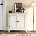 thumbnail image 1 of Storage Cabinet, Kitchen Sideboard Cabinet with Rattan Decor Doors, Accent Buffet Cabinet with Adjustable Storage Shelf, Wood Cabinet Organizer for Hallway, Dining Room, Living Room, White, 1 of 19