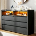 thumbnail image 1 of Storage Cabinet with Lights Bedroom Dresser Adjustable LED Side Cabinet 3 AC/2 USB Wood 6 Drawers Cabinet with Power Outlets Drawer Storage Organizer with Clothes Hook for Bedroom Living Room Black, 1 of 9