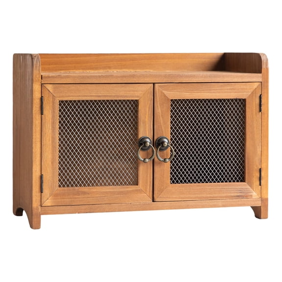 Storage Cabinet, Mini Countertop Cabinet, Distressed Wood Organizer for Kitchen Living Room Bedroom Bathroom Office with Magnetic Door, 14.5 x 6.5 x 10 (White)